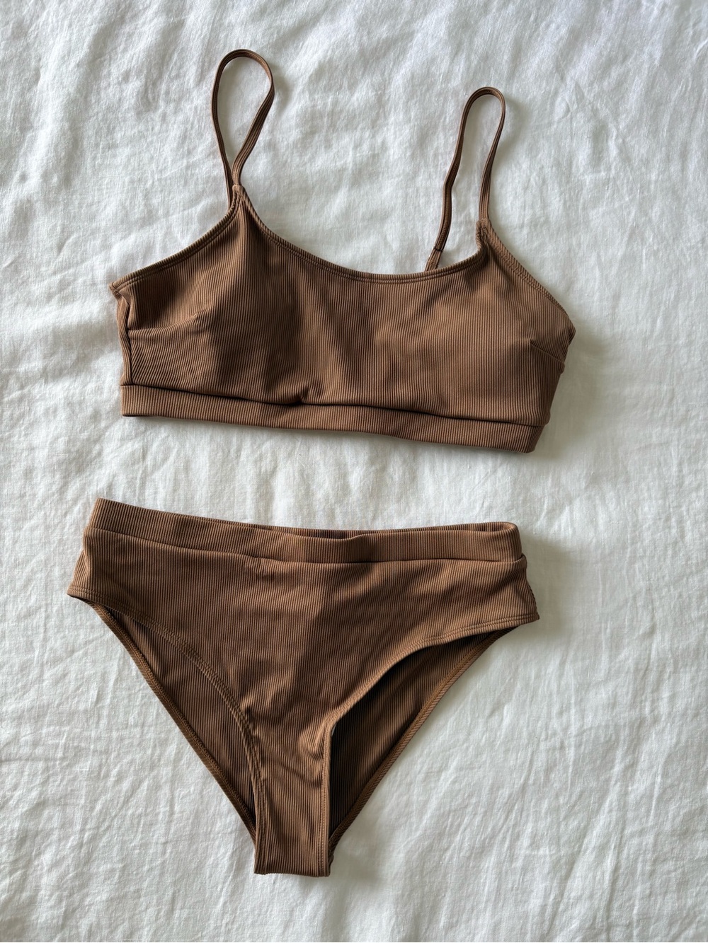 Cupshe Ribbed Bikini Set Women’s Large Brown Two Piece High Waist Swimsuit NWT - Picture 2 of 9